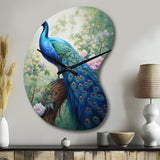 Blue Ink Wash Peacock III - Asymmetric Metal Wall Clock