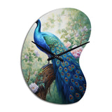Blue Ink Wash Peacock III - Asymmetric Metal Wall Clock