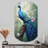 Blue Ink Wash Peacock III - Asymmetric Metal Wall Clock