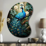 Teal Peacock Monochrome - Asymmetric Metal Wall Clock