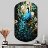 Teal Peacock Monochrome - Asymmetric Metal Wall Clock