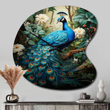 Teal Peacock Monochrome - Asymmetric Metal Wall Clock