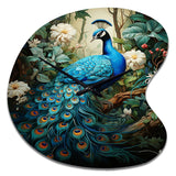 Teal Peacock Monochrome - Asymmetric Metal Wall Clock