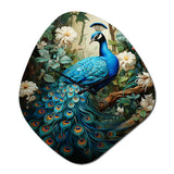 Teal Peacock Monochrome - Asymmetric Metal Wall Clock