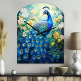 Teal Peacock Symbolist - Asymmetric Metal Wall Clock