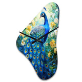 Teal Peacock Symbolist - Asymmetric Metal Wall Clock