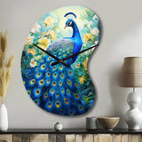 Teal Peacock Symbolist - Asymmetric Metal Wall Clock