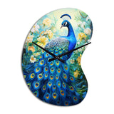Teal Peacock Symbolist - Asymmetric Metal Wall Clock