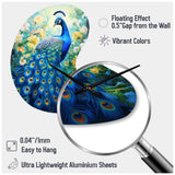 Teal Peacock Symbolist - Asymmetric Metal Wall Clock