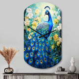Teal Peacock Symbolist - Asymmetric Metal Wall Clock