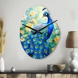 Teal Peacock Symbolist - Asymmetric Metal Wall Clock