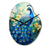 Teal Peacock Symbolist - Asymmetric Metal Wall Clock