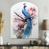 Blue Pink Peacock Watercolor I - Asymmetric Metal Wall Clock