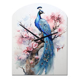 Blue Pink Peacock Watercolor I - Asymmetric Metal Wall Clock