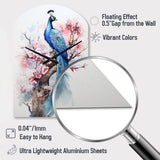 Blue Pink Peacock Watercolor I - Asymmetric Metal Wall Clock