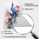 Blue Pink Peacock Watercolor I - Asymmetric Metal Wall Clock