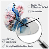 Blue Pink Peacock Watercolor I - Asymmetric Metal Wall Clock