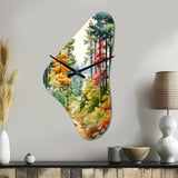 Pine Tree Autumn Symphony III - Asymmetric Metal Wall Clock
