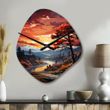 Pine Tree Crimson Serenade II - Asymmetric Metal Wall Clock