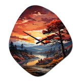 Pine Tree Crimson Serenade II - Asymmetric Metal Wall Clock
