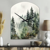 Pine Tree Misty Morning I - Asymmetric Metal Wall Clock
