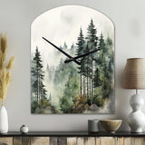 Pine Tree Misty Morning I - Asymmetric Metal Wall Clock