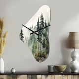 Pine Tree Misty Morning I - Asymmetric Metal Wall Clock