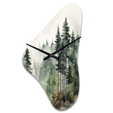 Pine Tree Misty Morning I - Asymmetric Metal Wall Clock