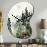 Pine Tree Misty Morning I - Asymmetric Metal Wall Clock
