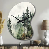 Pine Tree Misty Morning I - Asymmetric Metal Wall Clock