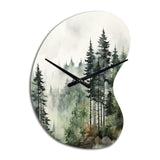 Pine Tree Misty Morning I - Asymmetric Metal Wall Clock