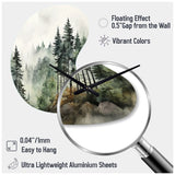 Pine Tree Misty Morning I - Asymmetric Metal Wall Clock