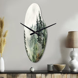 Pine Tree Misty Morning I - Asymmetric Metal Wall Clock