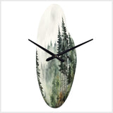 Pine Tree Misty Morning I - Asymmetric Metal Wall Clock