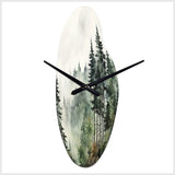 Pine Tree Misty Morning I - Asymmetric Metal Wall Clock