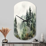 Pine Tree Misty Morning I - Asymmetric Metal Wall Clock