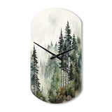 Pine Tree Misty Morning I - Asymmetric Metal Wall Clock