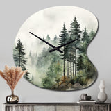 Pine Tree Misty Morning I - Asymmetric Metal Wall Clock