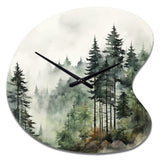 Pine Tree Misty Morning I - Asymmetric Metal Wall Clock