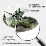 Pine Tree Misty Morning I - Asymmetric Metal Wall Clock