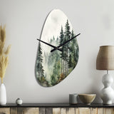 Pine Tree Misty Morning I - Asymmetric Metal Wall Clock