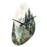 Pine Tree Misty Morning I - Asymmetric Metal Wall Clock