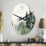 Pine Tree Misty Morning I - Asymmetric Metal Wall Clock