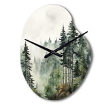 Pine Tree Misty Morning I - Asymmetric Metal Wall Clock