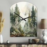 Pine Tree Misty Morning II - Asymmetric Metal Wall Clock