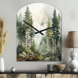 Pine Tree Misty Morning II - Asymmetric Metal Wall Clock