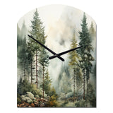 Pine Tree Misty Morning II - Asymmetric Metal Wall Clock