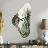 Pine Tree Misty Morning II - Asymmetric Metal Wall Clock