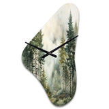 Pine Tree Misty Morning II - Asymmetric Metal Wall Clock