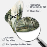 Pine Tree Misty Morning II - Asymmetric Metal Wall Clock